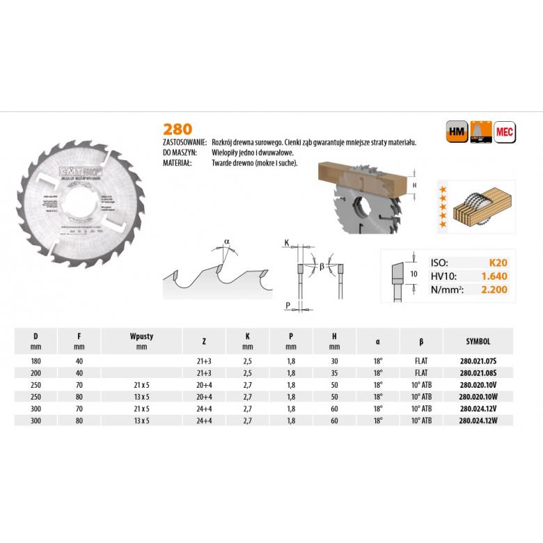CMT Piła do wielopił o cienkim zębie 250mm (280.020.10V)