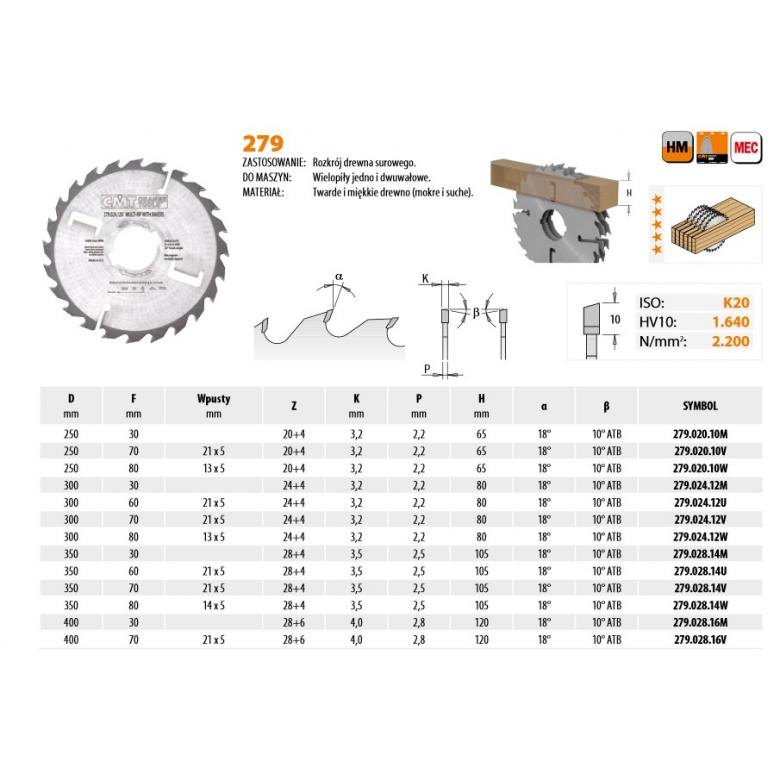 CMT Piła do wielopił 250mm, otwór wew. 70mm  (279.020.10V)