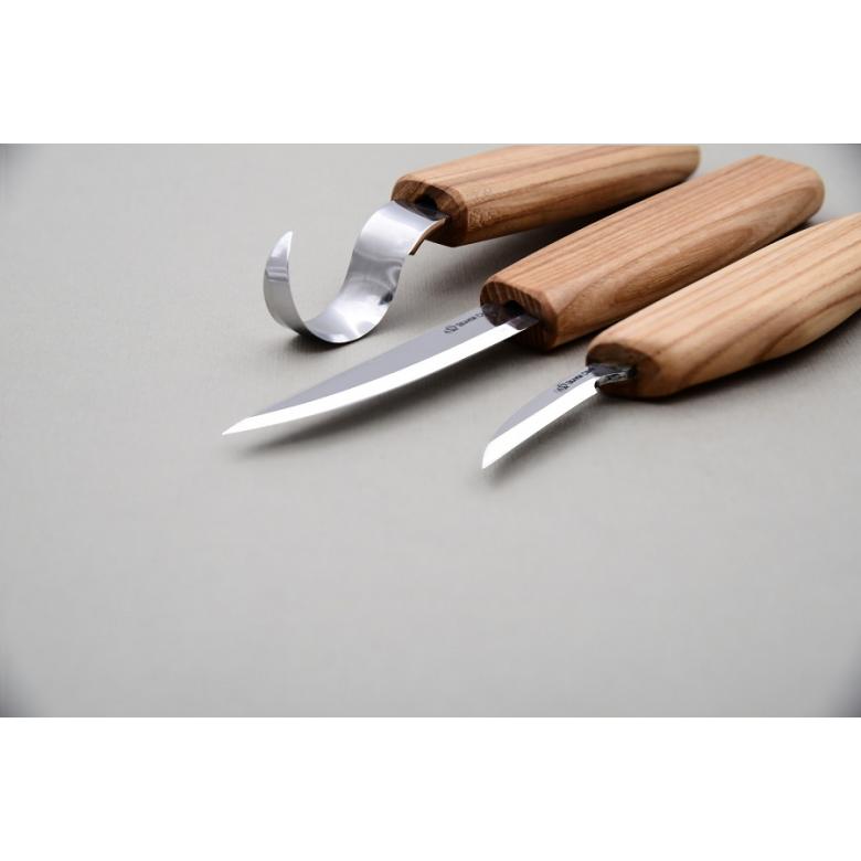 Zestaw 3 noży do rzeźbienia łyżek z akcesoriami do polerowania w etui S13