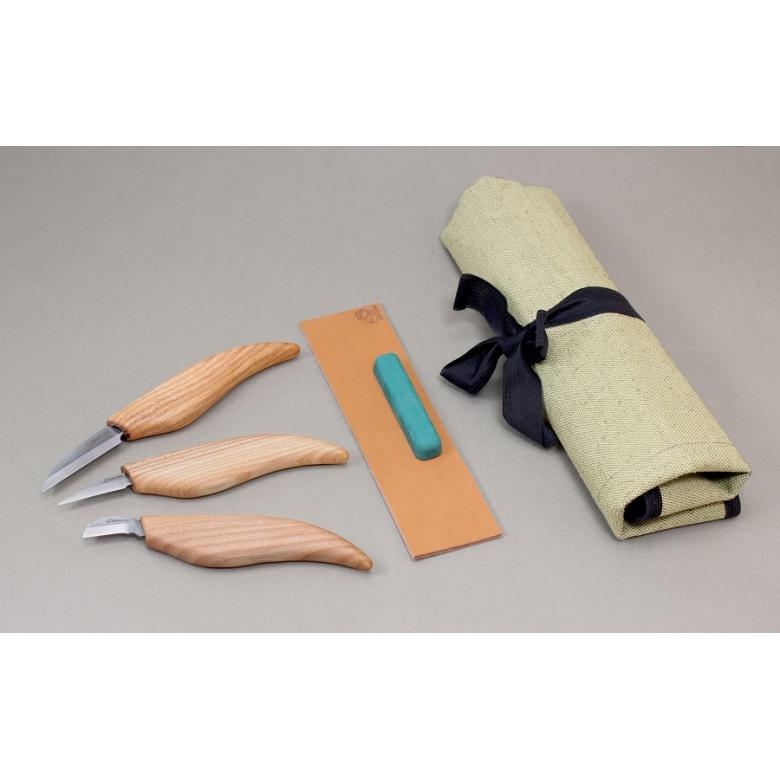 Beavercraft Zestaw 3 noży do rzeźbienia z akcesoriami polerskimi w etui S15