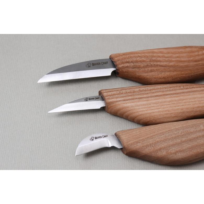 Beavercraft Zestaw 3 noży do rzeźbienia z akcesoriami polerskimi w etui S15