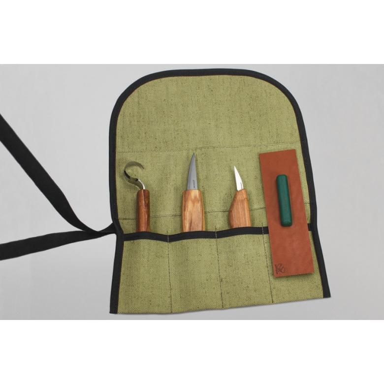 Beavercraft Zestaw 3 noży do rzeźbienia łyżek z akcesoriami do polerowania w etui S17