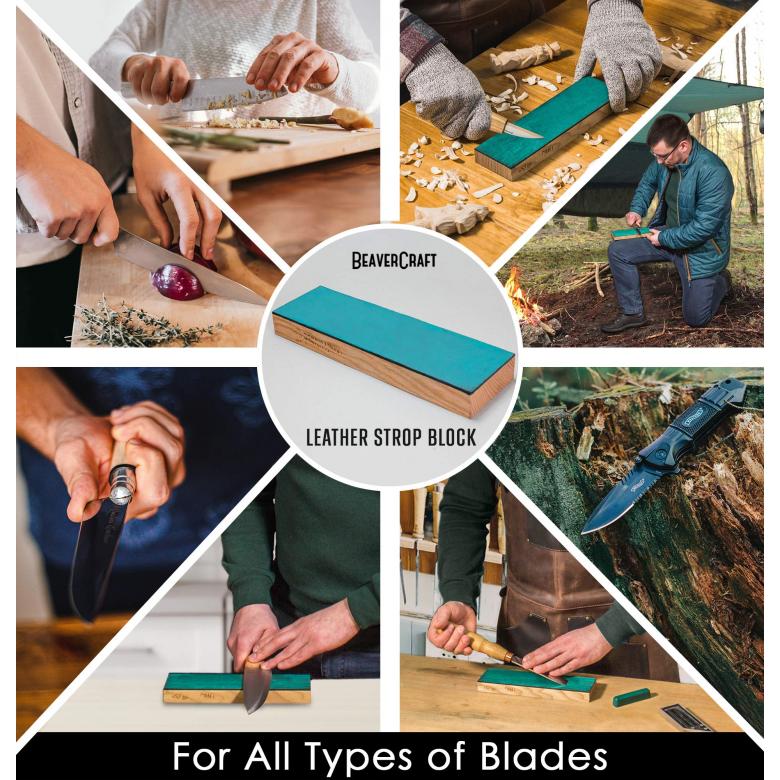 Beavercraft Jednostronna polerka ze skóry bydlęcej na drewnie w komplecie z pastą polerską zieloną (25g) LS4P1