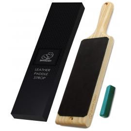 Beavercraft Dwustronna polerka ze skóry bydlęcej na drewnie w komplecie z pastą polerską zieloną (25g) LS1