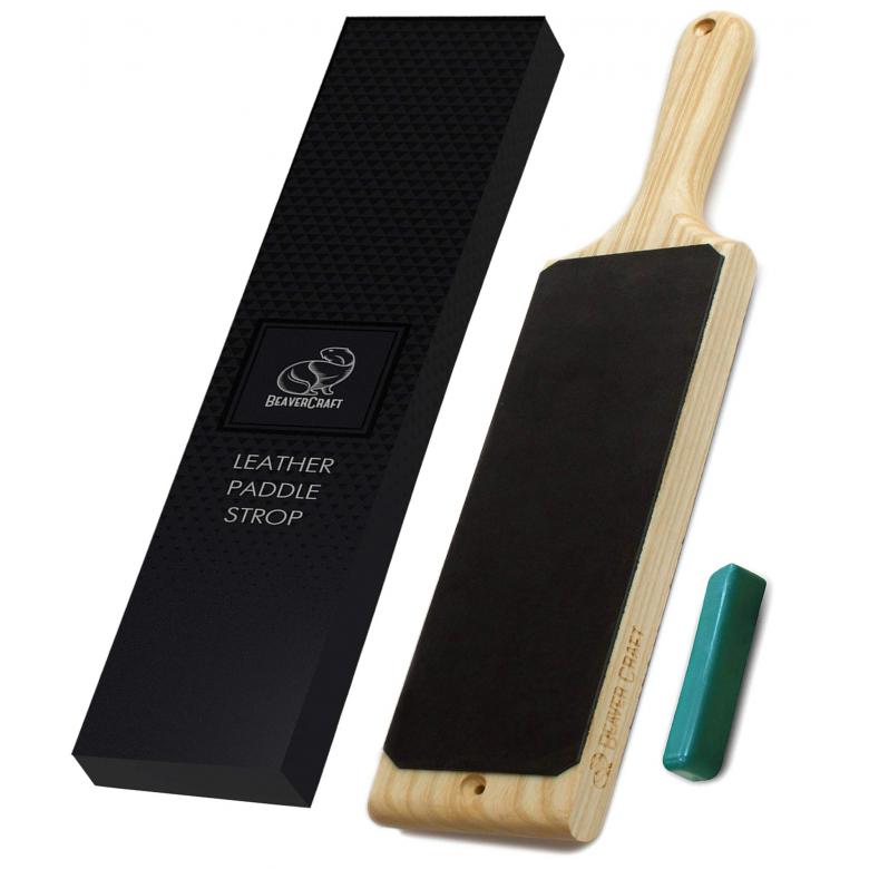 Beavercraft Dwustronna polerka ze skóry bydlęcej na drewnie w komplecie z pastą polerską zieloną (25g) LS1