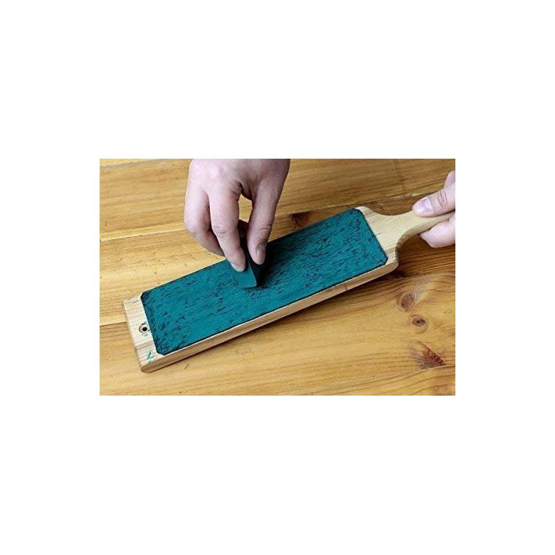 Beavercraft Dwustronna polerka ze skóry bydlęcej na drewnie w komplecie z pastą polerską zieloną (25g) LS1