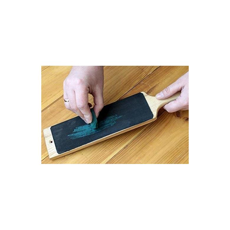 Beavercraft Dwustronna polerka ze skóry bydlęcej na drewnie w komplecie z pastą polerską zieloną (25g) LS1