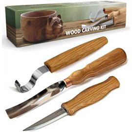 Beavercraft Zestaw 3 noży do rzeźbienia łyżek z akcesoriami do polerowania S14