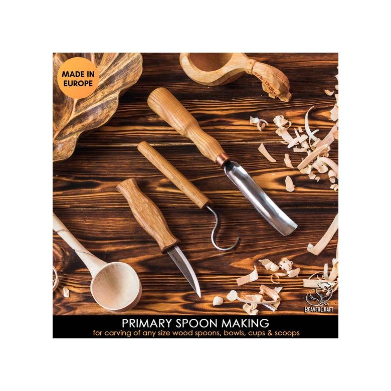 Beavercraft Zestaw 3 noży do rzeźbienia łyżek z akcesoriami do polerowania w etui S14