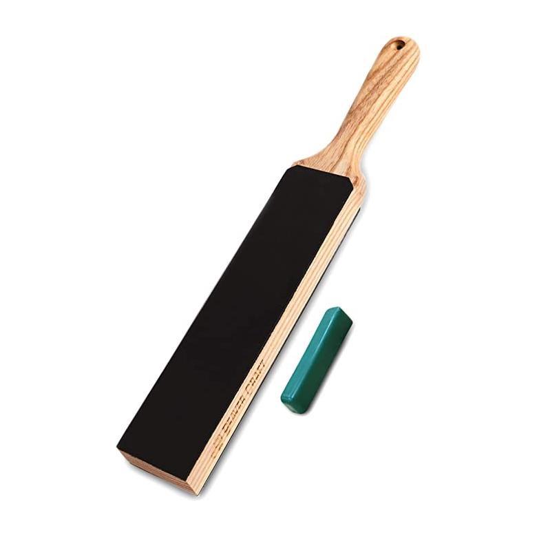 Beavercraft Mała dwustronna polerka ze skóry bydlęcej na drewnie w komplecie z pastą polerską zieloną (25g) LS6P1