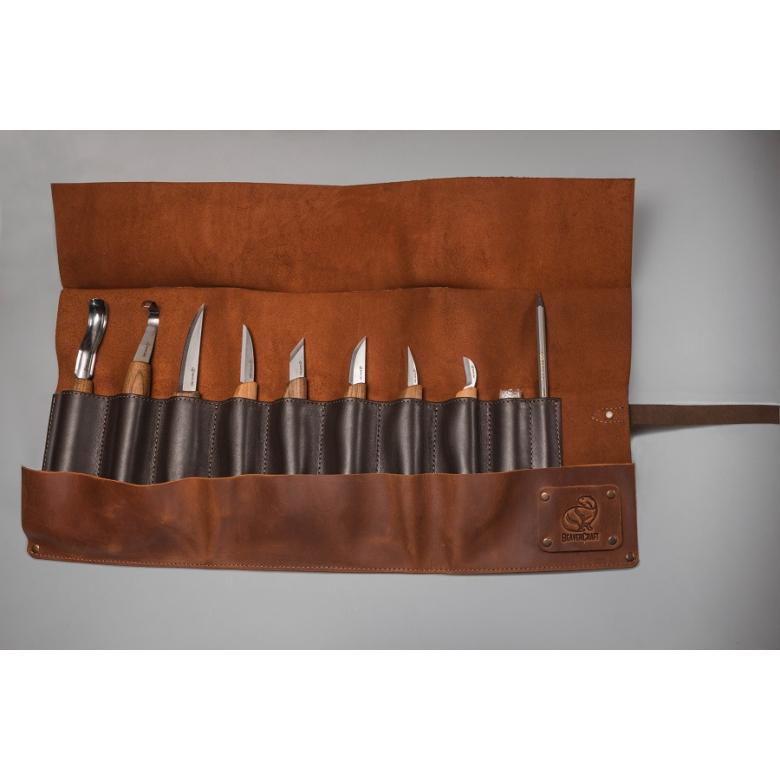 Beavercraft Zestaw do rzeźbienia nóże i dłuta z akcesoriami polerskimi w etui skórzanym 8 szt S18X