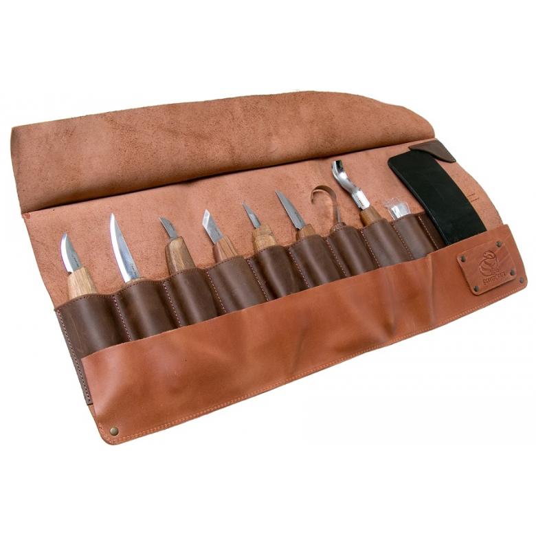 Beavercraft Zestaw do rzeźbienia nóże i dłuta z akcesoriami polerskimi w etui skórzanym 8 szt S18X