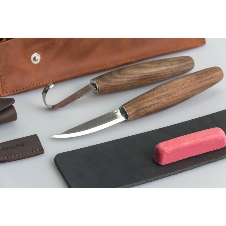 Beavercraft Zestaw do rzeźbienia łyżek 2 noże+akcesoria polerskie w etui skórzanym SO1X