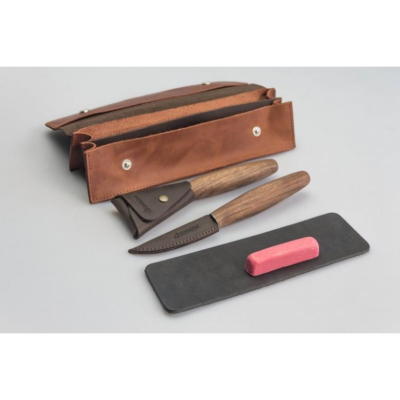 Beavercraft Zestaw do rzeźbienia łyżek 2 noże+akcesoria polerskie w etui skórzanym SO1X