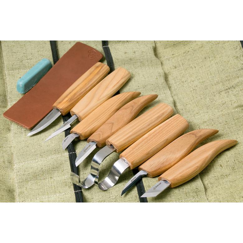 Beavercraft Zestaw 8 noży do rzeźbienia i łyżek + akcesoria polerskie w etui SO8