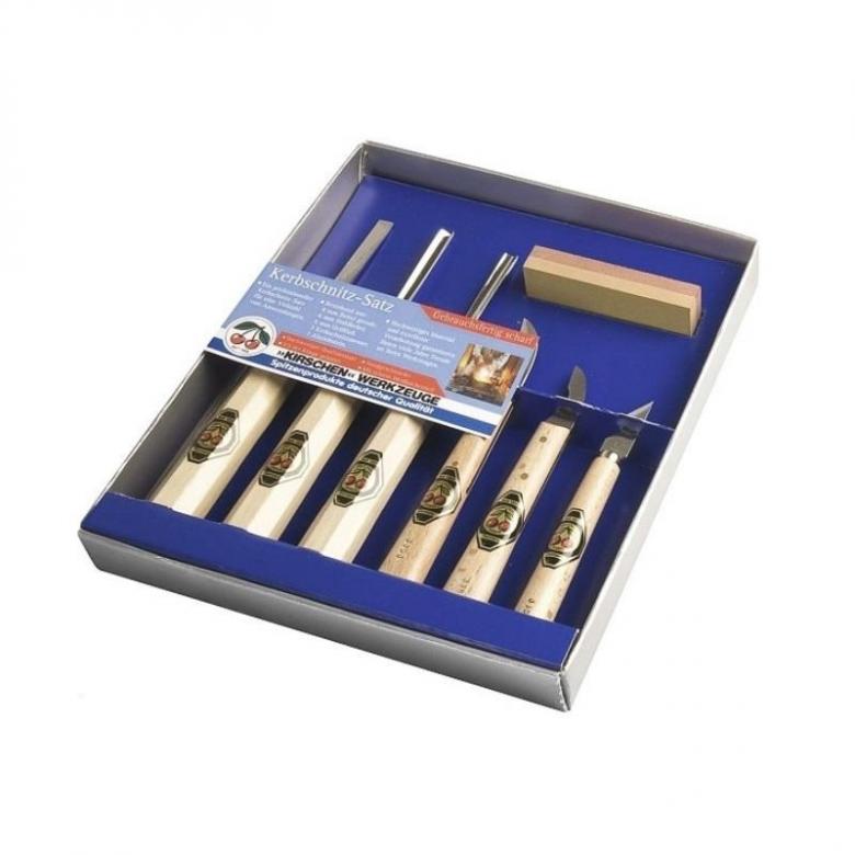 KIRSCHEN Dłuta snycerskie + noże + ostrzałka - zestaw 7 szt (3427000)