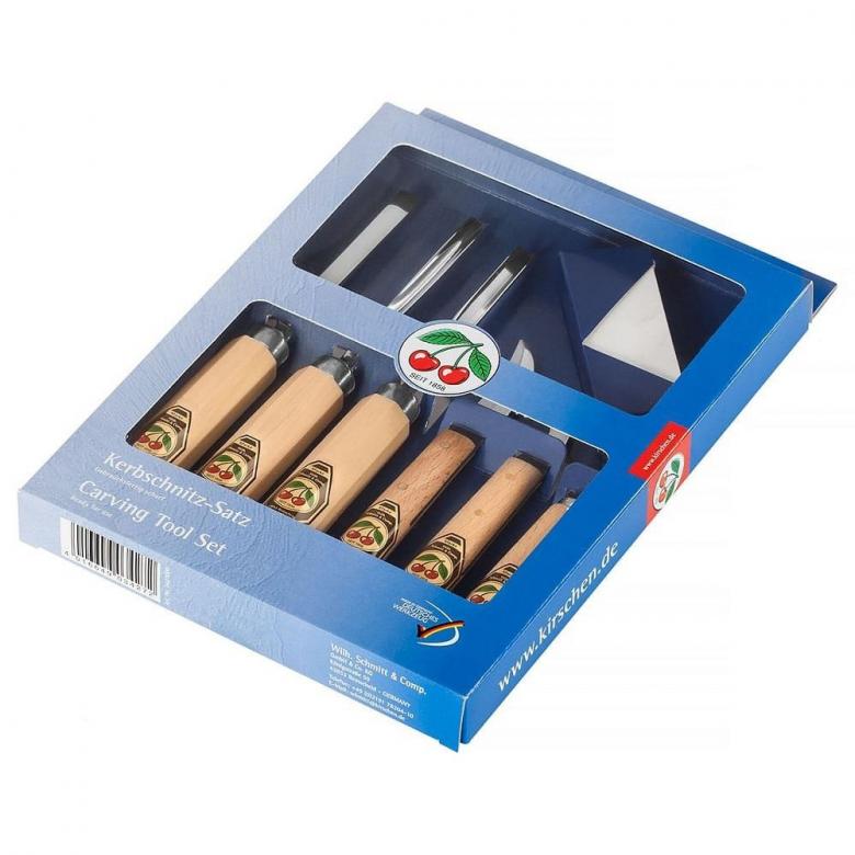 KIRSCHEN Dłuta snycerskie + noże + ostrzałka - zestaw 7 szt (3427000)