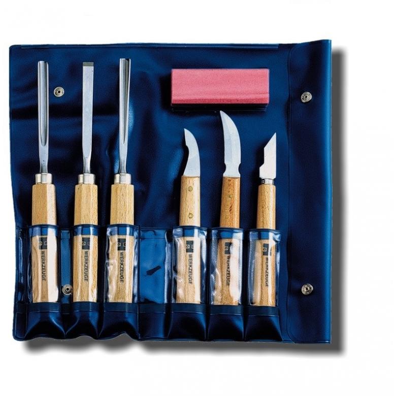 MHG GERMANY Dłuta i noże rzeźbiarskie + ostrzałka 6szt (1700.35)