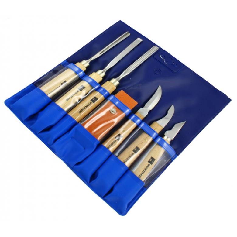 MHG GERMANY Dłuta i noże rzeźbiarskie + ostrzałka 6szt (1700.35)