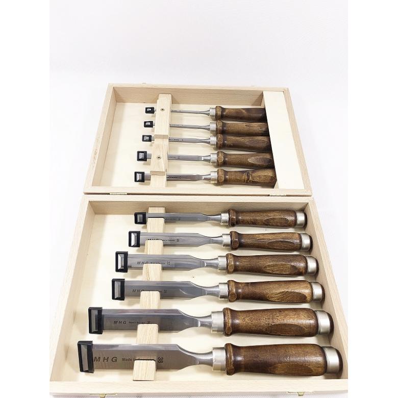 MHG GERMANY Dłuta stolarskie proste z grabową rękojeścią zestaw 11szt (13123.11)