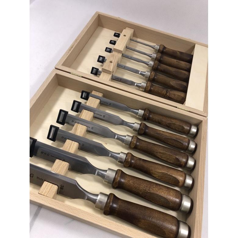 MHG GERMANY Dłuta stolarskie proste z grabową rękojeścią zestaw 11szt (13123.11)