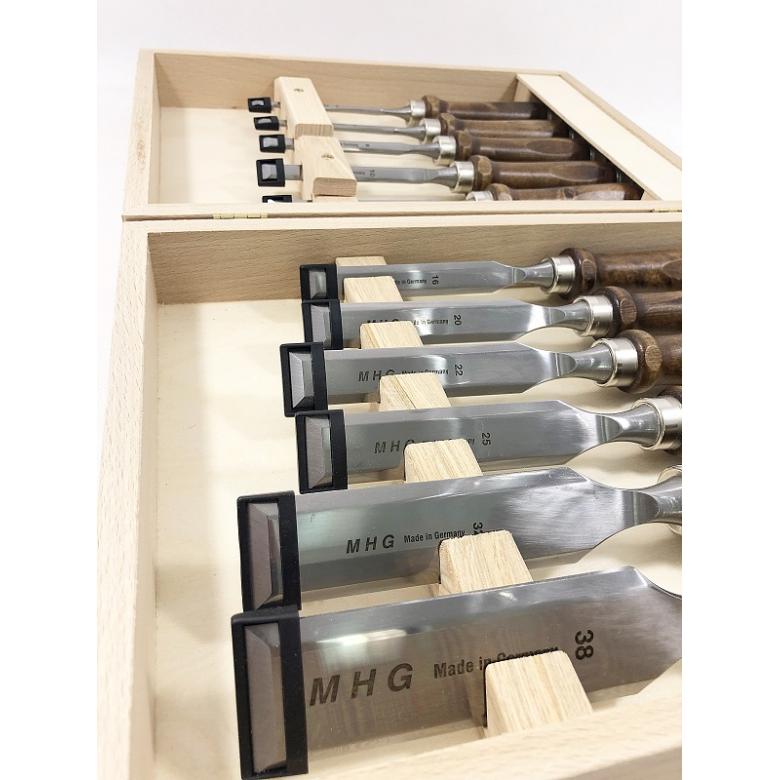 MHG GERMANY Dłuta stolarskie proste z grabową rękojeścią zestaw 11szt (13123.11)