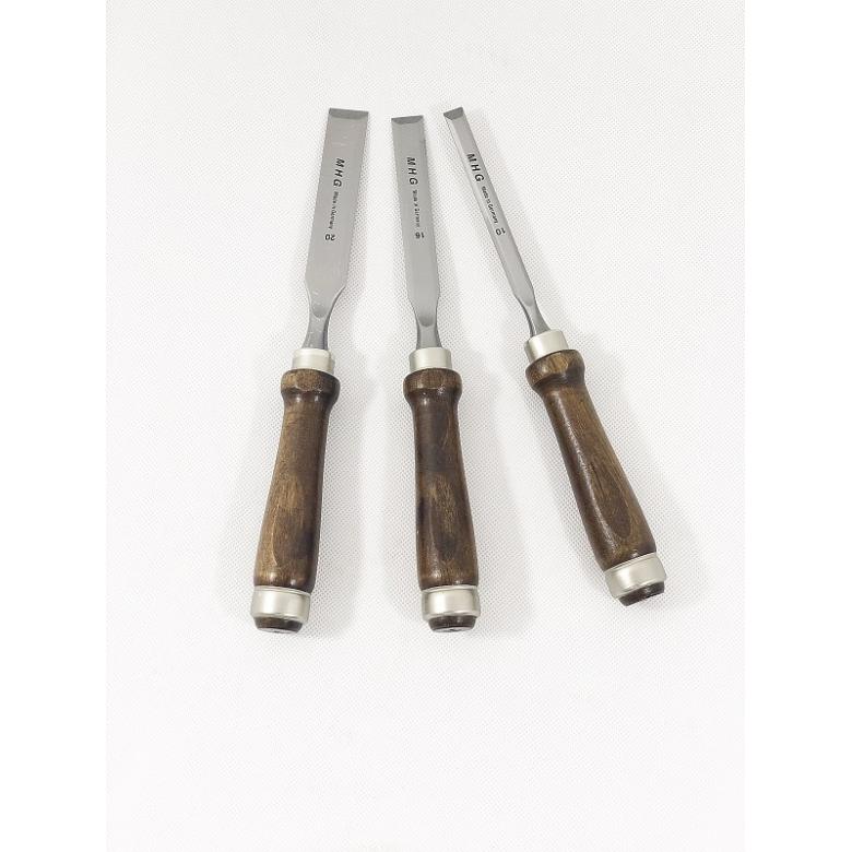 MHG Dłuta ciesielskie proste z grabową rękojeścią 13121.03 zestaw 3szt