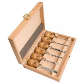 KIRSCHEN Dłuta snycerskie krótka rękojeść 6 szt w drewnianej kasecie (5697000)