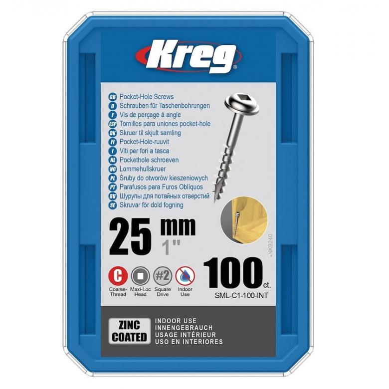 KREG wkręty do otworów kieszeniowych Maxi-Loc gwint gruby 25mm 100szt