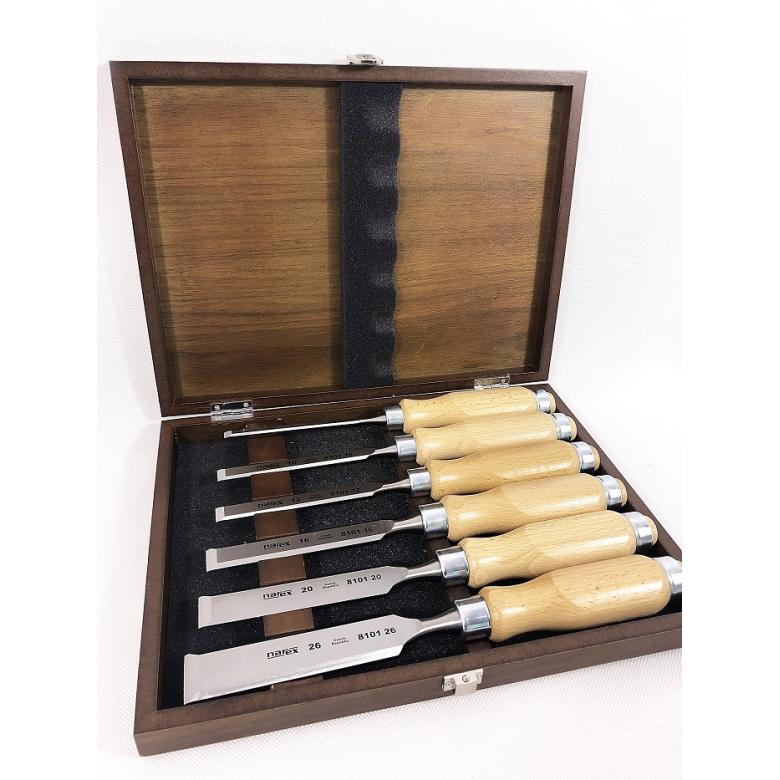 NAREX Dłuta stolarskie proste  WOOD LINE  w drewnianej kasecie - zestaw 6 szt (853055)