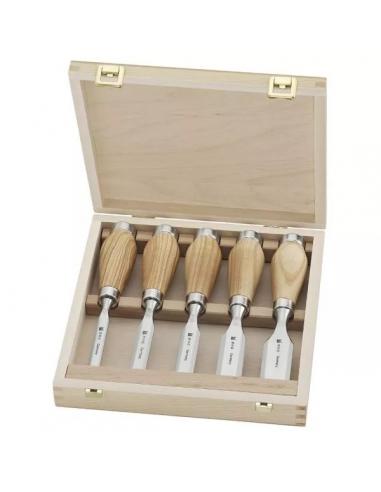 MHG Dłuto krótkie proste 5szt w drewnianej kasecie KU13103.05