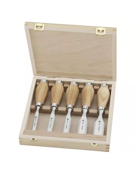 MHG Dłuto krótkie proste 5szt w drewnianej kasecie KU13103.05