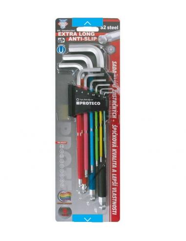 PROTECO Klucze imbusowe magnetyczne z kulką - zestaw 9 szt oznaczone kolorami (42.09-2001)