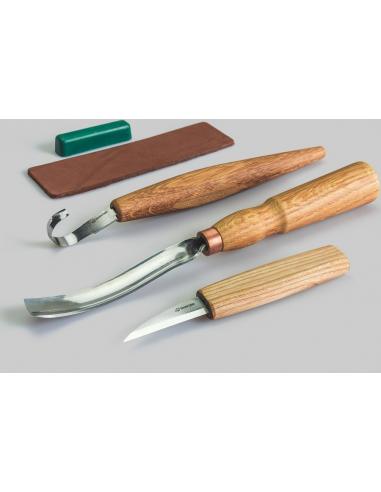 Beavercraft Zestaw do rzeźbienia 3 szt nóż, nóż do łyżek, dłuto żłobak S47