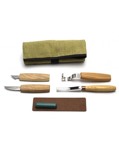 Beavercraft Zestaw do rzeźbienia 4 szt nóż do łyżek, noże, dłuto S49