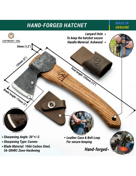 Toporek biwakowy rzeźbiarski z etui skórzanym AX1