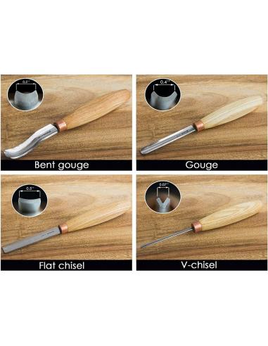 Beavercraft Zestaw 4 dłut profilowych do rzeźbienia + akcesoria do polerowania, w etui SC01