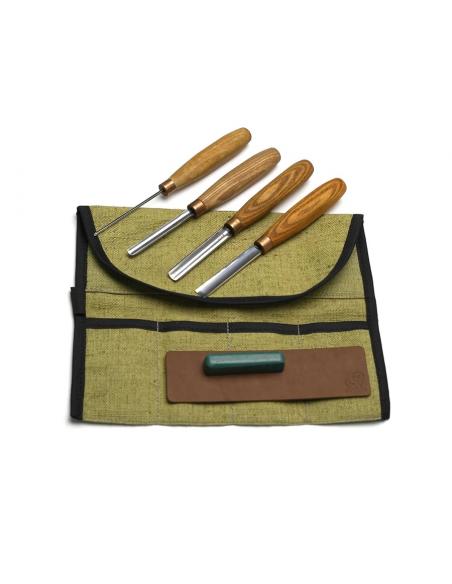 Beavercraft Zestaw 4 dłut profilowych do rzeźbienia + akcesoria do polerowania, w etui SC02