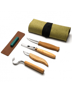 Beavercraft Zestaw do rzeźbienia 4 szt noże, nóż do łyżek, dłuto S43