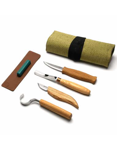 Beavercraft Zestaw do rzeźbienia 4 szt noże, nóż do łyżek, dłuto S43