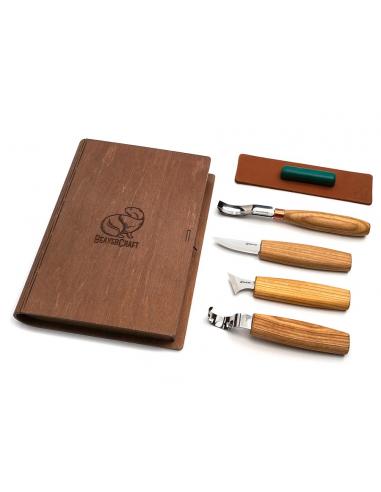 Beavercraft zestaw do rzeźbienia łyżek noże rzeżbiarskie i nóż hakowy 4szt S19Book