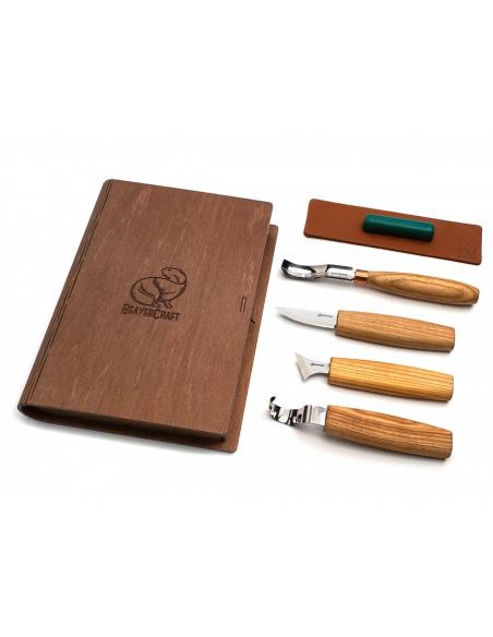 Beavercraft zestaw do rzeźbienia łyżek noże rzeżbiarskie i nóż hakowy 4szt S19Book