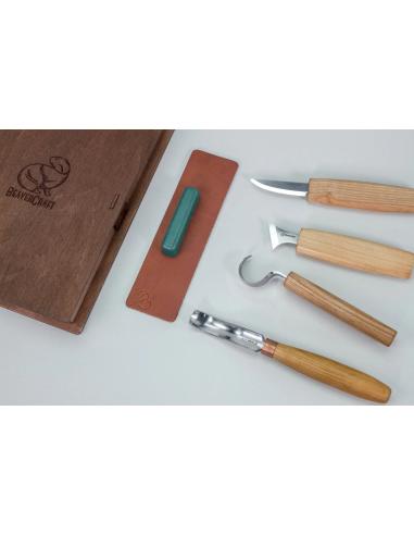 Beavercraft zestaw do rzeźbienia łyżek noże rzeżbiarskie i nóż hakowy 4szt S19Book