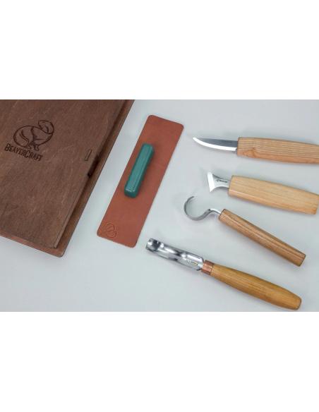 Beavercraft zestaw do rzeźbienia łyżek noże rzeżbiarskie i nóż hakowy 4szt S19Book