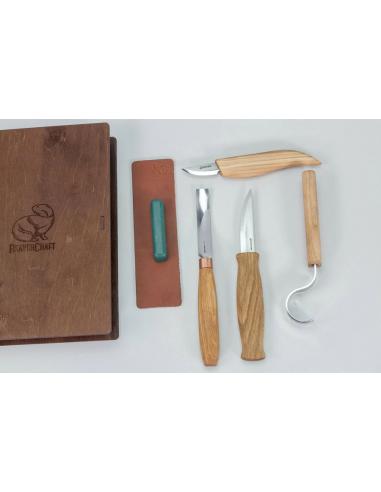 Beavercraft Zestaw do rzeźbienia 4 szt noże, nóż do łyżek, , dłuto S43Book