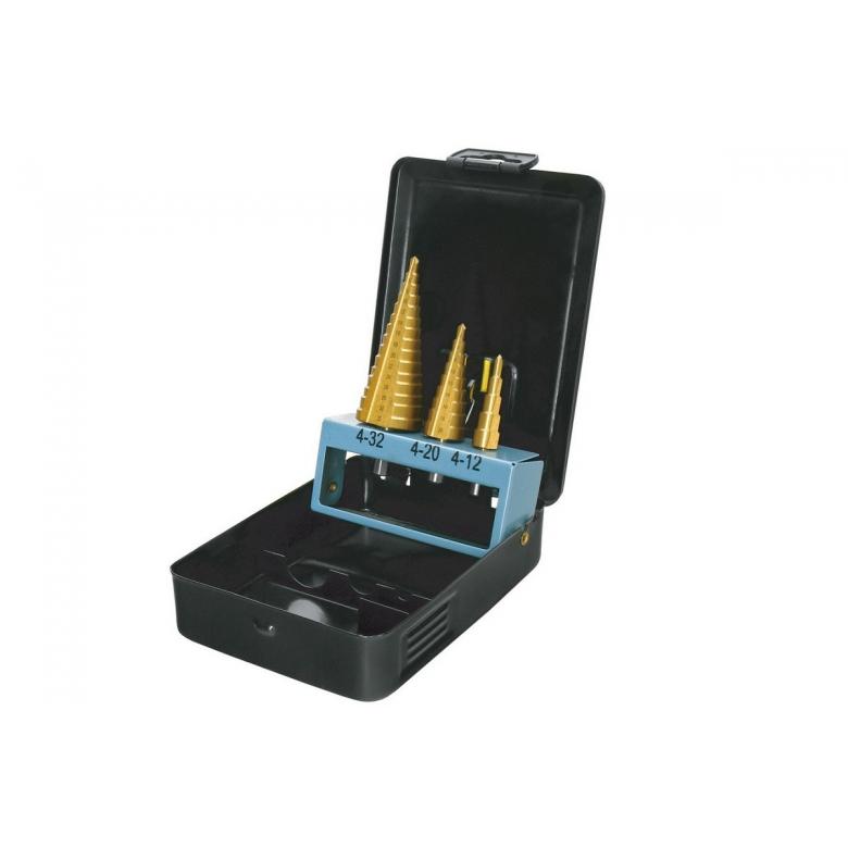 PROTECO Wiertła stopniowe TiN  (azotek tytanu) INDUSTRY - zestaw 3szt (90.42-ST99)