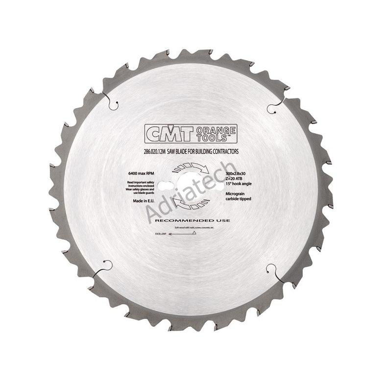 CMT Piła budowlana D-300 F-30 zębów 20 (286.020.12M)